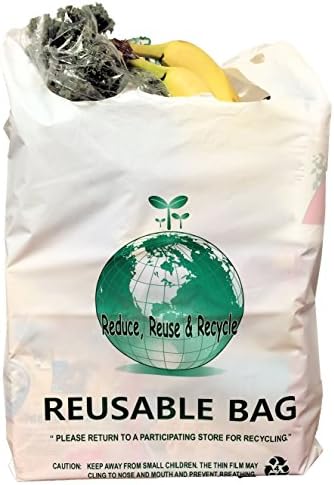 Reusable Sturdy Green Plastic Shopping Bags 2.3 Mil Thick - 50 Medium Bags Includes Bonus 3 Large Reusable RileyBags