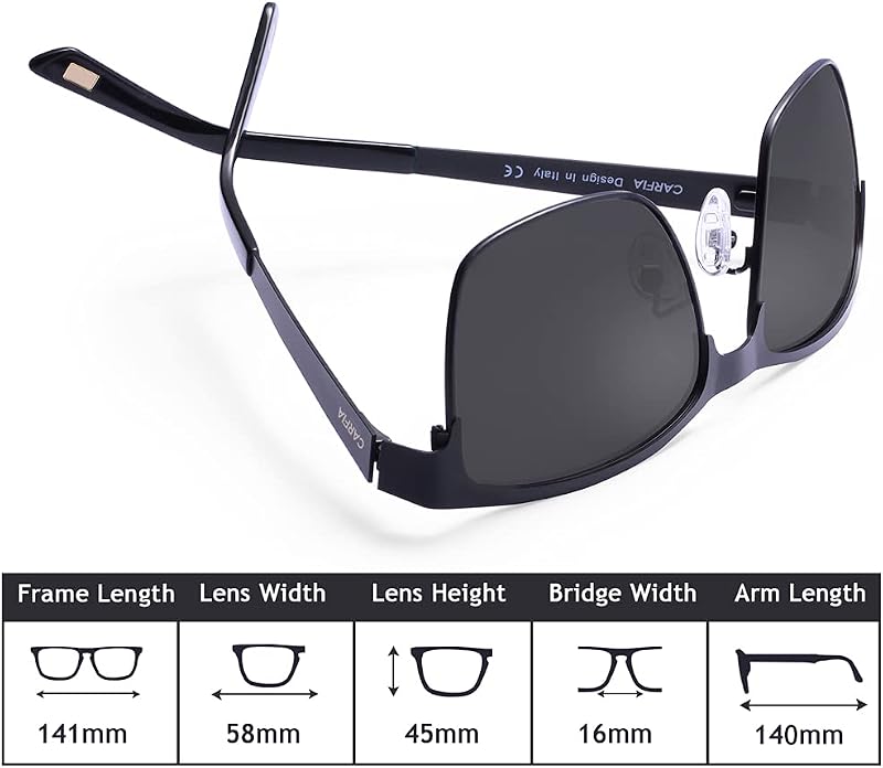 Gafas de sol para Hombre con Protección UV Polarizadas de Espejo para Conducir Senderismo Béisbol,Montura Cuadrada