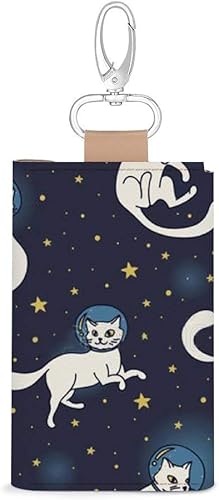 Amazon キーケース キーホルダー 6連 高級puレザー 車キーケース スマートキーケース 猫柄 宇宙飛行士フローティング スペース 小銭入れ カード入れ 多機能 三つ折り 大容量 人気 コンパクト プレゼント Yhf キーケース