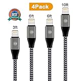 Cablex Lightning Cable 4Pack 3FT 6FT 6FT 10FT Nylon Braided iPhone Charger Cord for iPhone X 8 8Plus 7 7Plus 6s 6sPlus 6 6Plus SE 5 5s 5c iPad iPod & More (Black)