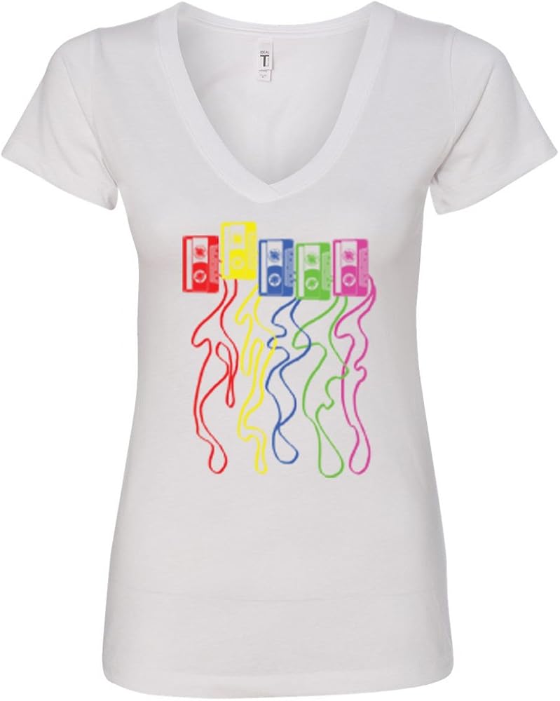 CRAZYDAISYWORLD Cassette Colorful Nostalgia Cassette Type Funny Women's Vneck