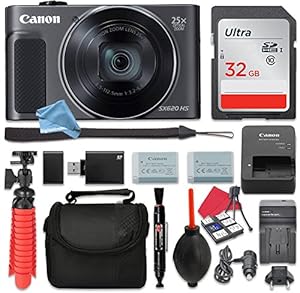 Canon PowerShot SX620 HS Digital Camera (Black) 25x Optical Zoom + 32GB SD + Spare Battery + Complete DigitalAndMore Free Accessory Bundle