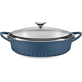 CorningWare QuickHeat 4-QT Cast Aluminum Braiser With Lid, Nonstick Ceramic Interior, Lightweight and Fast Even Heat Baking & Cooking, For Meats, Soup, Browning, Searing, French Navy