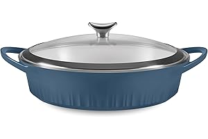 CorningWare, Non-Stick 4 Quart QuickHeat Braiser with Lid, Lightweight, Ceramic Non-Stick Interior Coating for Even Heat Cook