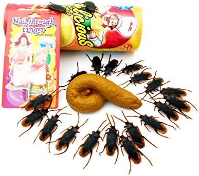 SMILE PARTY Gag Gifts,The Potato Chip Snake,Fake Roaches,Premium Fake Poop,Bloody Nail Through Finger,4 in 1