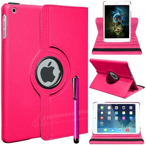Mobile Junction ® 360 Case New Apple iPad Air (5th Generation with Retina Display) 360 Degree Rotating Smart Stand Case Cover with Auto Sleep Wake Incl. Free Screen Protector & Stylus (Hot Pink)