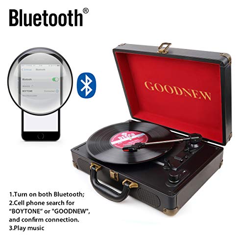 GOODNEW Vinyl Record Player Turntable, Built in Speakers, Support Headphone & RCA Outputand AUX (3.5mm) Input Jack & Bluetooth Connection