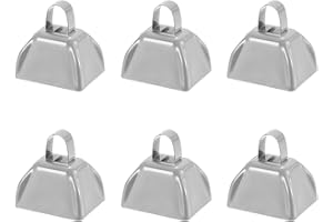 Hordolry 3inch Cowbells Noise Makers, 6Pcs Metal Cow Bells with Handle, Small Loud Bell Bulk Hand Percussion for Sporting Events, Football Games,Party, Concert, Graduations, Farm Ranch, Silver