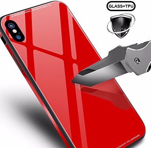 iPhone X Phone Case, Apple Tempered Glass Cases with Metal Frame Bumper Soft Silicone Anti-Scratch Back Cover Case for iphone x - Red