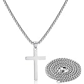 Stainless Steel Cross Necklace for Men Silver Cross Necklace for boy Small Cross Pendant Necklace Simple Jewelry Cross Chain Gifts for Men