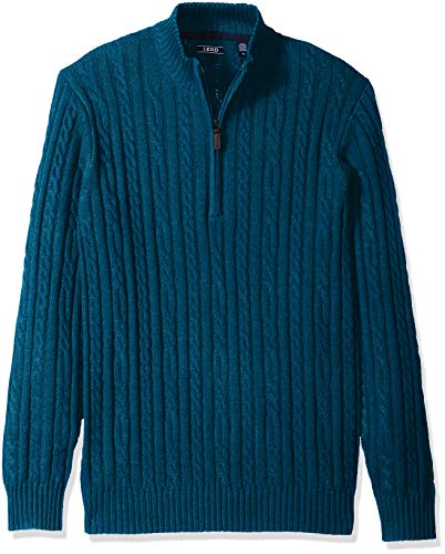 IZOD Men's Premium Essentials Solid Quarter Zip Gauge Cable Knit