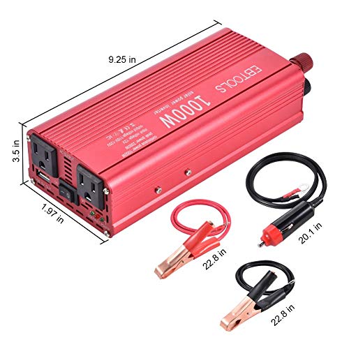 Car Power Inverter,EBTOOLS 1000W /2000W Inverter Converter 12V DC to 110V AC Car Converter with 2 AC Out