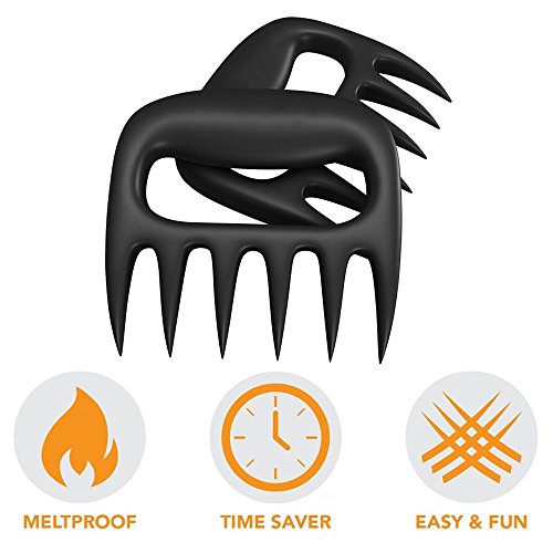 Pulled Shredder Food Claws - Easily Lift, Shredding Handling & Cut Food - Food grade safety material | Dish Washer Safe | Easy Storage | Heat Resistant Nylon - BPA Free Barbecue Paws (BLACK) (Black)