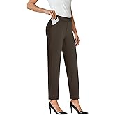 COPYLEAF Ankle Dress Pants Women High Waisted Work Travel Pants with Pockets Stretchy Business Casual Slacks(Brown S)