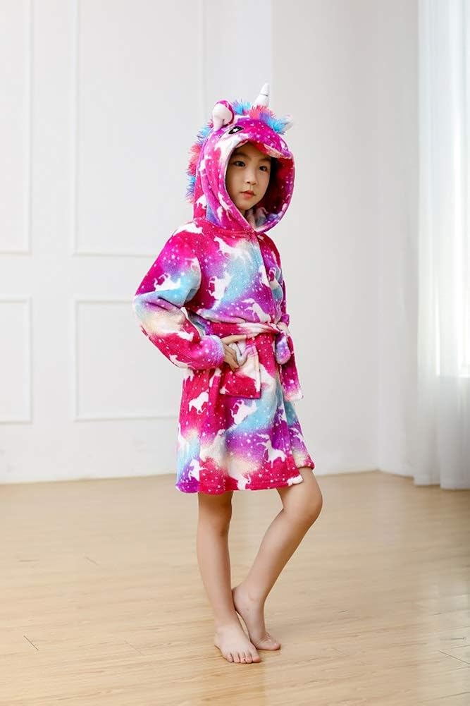 Unisex Children's Flannel Unicorn Bathrobes Hoodie Unicorns Gifts for Girls: Clothing