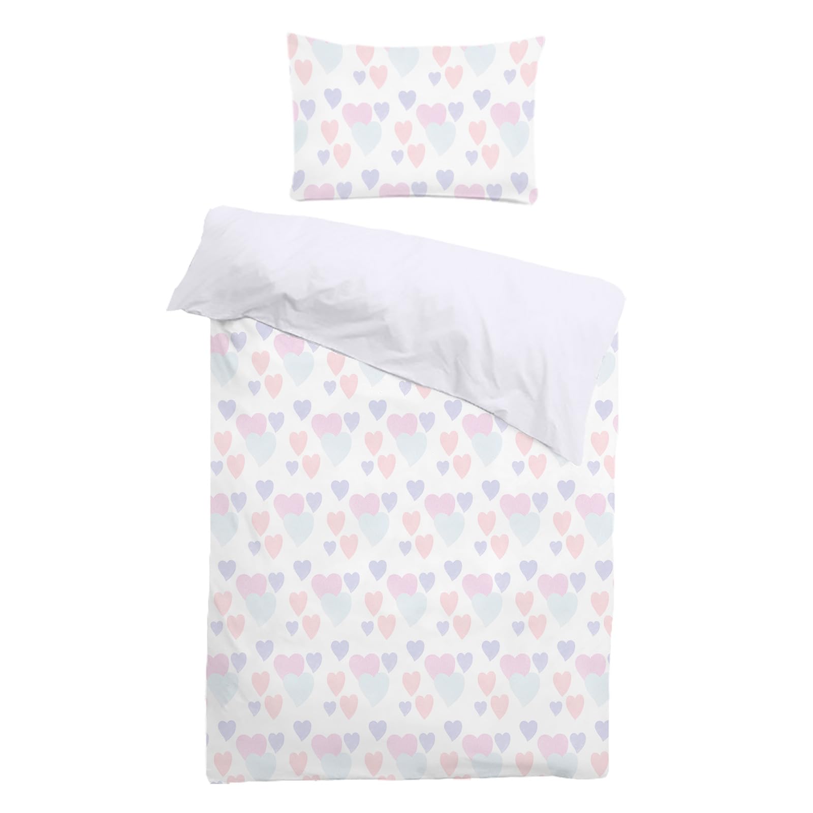 INTOMENG Colourful Heart Bedding Single Bed Duvet Cover Set for Girls Women Single Quilt Cover with Zip Fastening 3D Heart Bedding 135×200cm Matching Pillowcase 50×75cm 2 pcs Light Purple