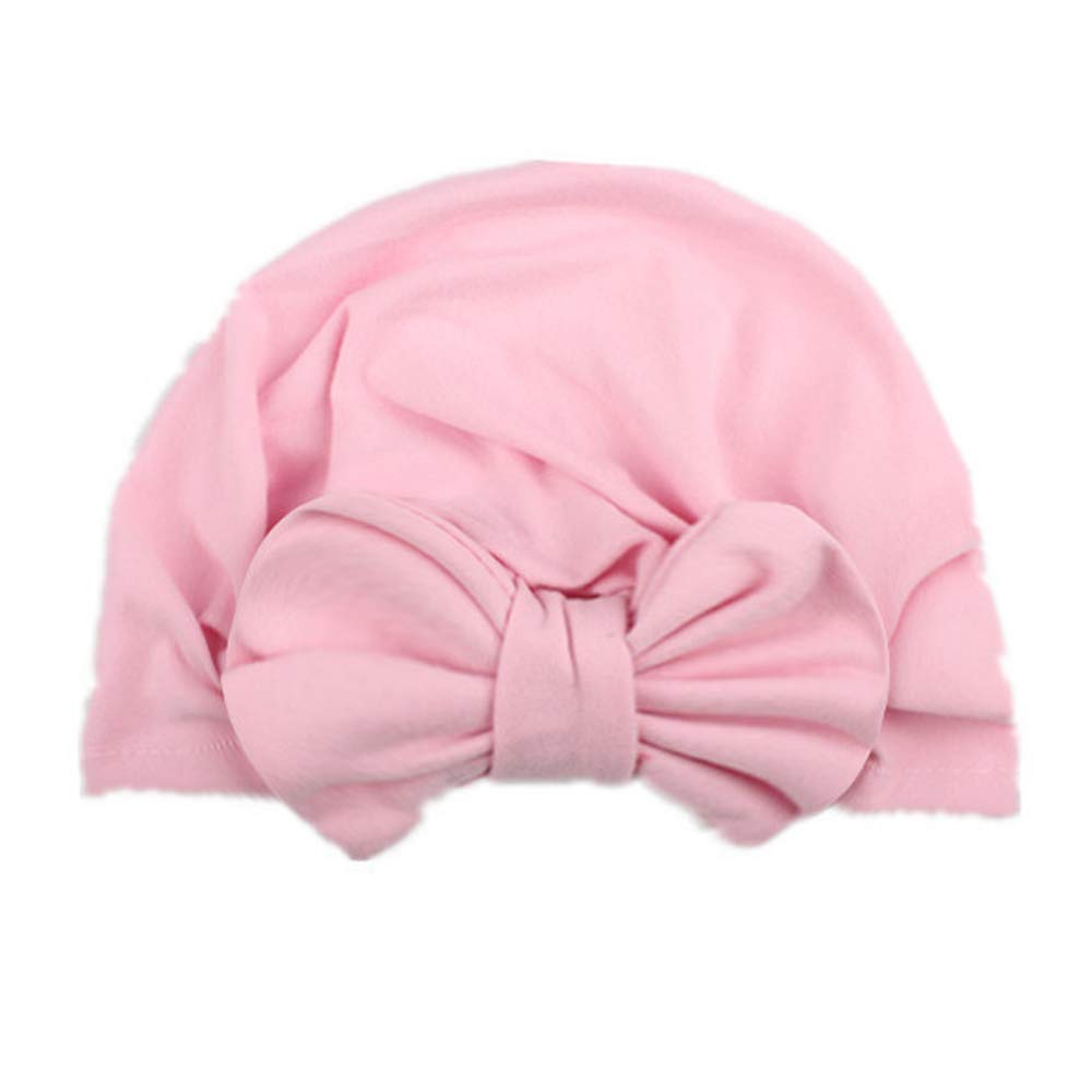KAEHA SUN-073-06 Caps Baby Girls Winter Fashion Warm Pleated Knotted Cotton Beanie Unisex Indian Balls Hats Newborn Fetal Cover, Pink