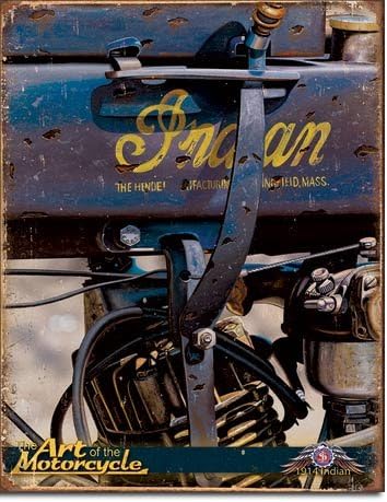 CLASSIC ART/ARTWORK - Cars - Automobiles - Motorcycles [35422010] - "INDIAN MOTORCYCLES - 1914" - Vintage/Antique Image - Artwork/Sign Is Paint On Metal [TSFD]