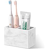 Luxspire Toothbrush Holder, Fast Drying Tooth Brush Holder for Bathroom, Diatomite Electric Tooth Brush and Toothpaste Organizer for Bathroom Kitchen Vanity Countertop, Marble White