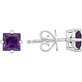 KOKAV 925 Sterling Silver Genuine Amethyst 5mm Square Stud Earrings