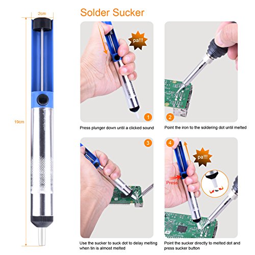 ETEPON Soldering Iron Kit 14-in-1 Electronic 60W Adjustable Temperature Welding Tool ON/OFF Switch with Desoldering Pump,2pcs Electronic Wire,5pcs Solder Iron Tips,Soldering Stand and PU Carry Bag - Thumbnail 3