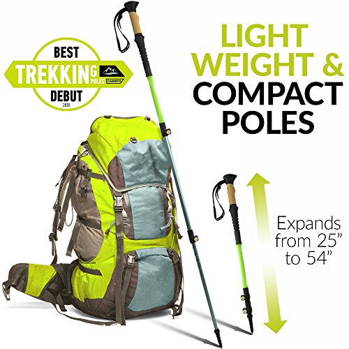 CAMMPO - Trekking, Hiking Poles | Hiking Sticks Made of Aerospace-Grade Aluminum | Ultralight & Collapsible Walking Sticks (2-pc) with Tungsten Tip, Flip Lock System and Sweat Absorbing Cork Handles - Thumbnail 3