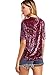 Romwe Women's Velvet Raw Edge O Neck Short Sleeve Casual T Shirt Top Burgundy L