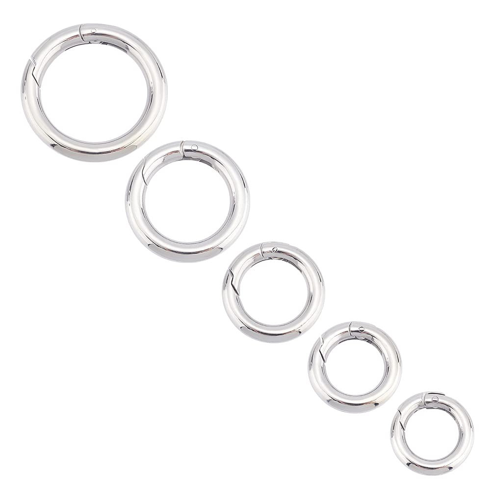 UNICRAFTALE 5Pcs Spring Gate Rings Stainless Steel Snap Clasps 10~20mm Inner Ion Plating(IP) Round Clips Snap Hooks Spring Keyring Buckle Clasps for Bag Purse Shoulder Strap Key Chains