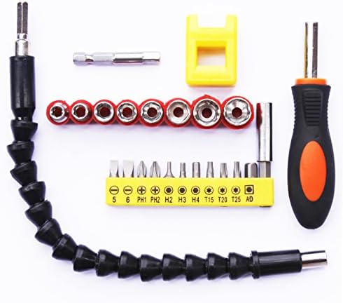 Screwdriver Tool Kit Flexible Extension Screwdriver Drill Bit Holder Screwdriver Magnetizer Demagnetizer Screwdriver Head Set Screwdriver Sleeve Set Square Socket Adapter 23 In 1 Home Must Have Tools