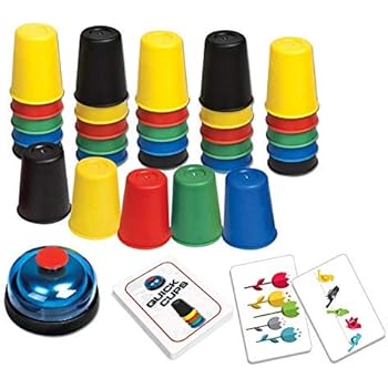 Quick Cups Games for Kids, LUXJET Classic Speed Stacking Cup Game for Kids Flying Stack Cup Parent-Child Interactive Game with 24 Picture Cards, 30 Cups (6 Sets of 5 Colors Each), Bell & Instruction