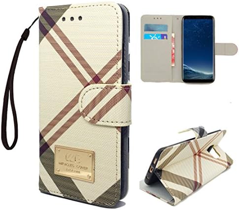 Samsung Galaxy S8 Synthetic Eco-Leather Wallet Kickstand Case with Wristlet and Card Slot, ArcticBell Phone Case (Yellow)