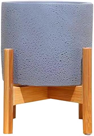 greatown Ceramic Planter with Wood Stand Set- Flowerpot Nordic Style Flowerpot Wooden Stand Set Solid Wood Flower Stand Phyllostachys pubescens Material Living Room Bedroom Decoration Without Plant