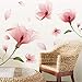 2 Pieces Flowers Wall Decals Vinyl Pink Flowers Stickers Removable Floral Murals Peel and Stick Romantic Decor for Girls Bedroom Living Room Nursery