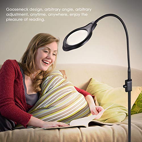Joypea 2X-4X LED Magnifying Floor Lamp,Height Adjustable Gooseneck Standing Light,Adjustable Color Temperature 3000K-5500K,Perfect for Reading,Task Crafts- Black