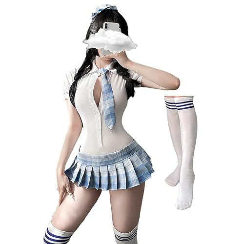 SINGUYUN Womens Sexy Schoolgirl Outfits Lolita Lingerie Student Tight Net  Clothes Uniform Pleated Skirt Cosplay Dress (7035White) in Saudi Arabia |  ...