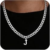 HIMSTORY Initial A-Z Cuban Link Chain Necklace for Men, Stainless Steel Letter Pendant Necklace Diamond Cut 6MM Cuban Link Chain Initial Necklace Gifts for Men Father Boyfriends