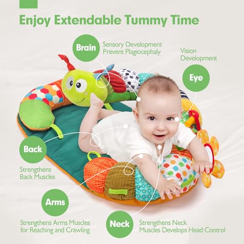 hahaland Baby Toys 0-3 Months - 3 in 1 Tummy Time & Support for Sitting Cushion - Toys with Rattles, Teether for Baby 0 3 6 Months