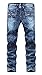 Men's Dark Blue Biker Moto Skinny Ripped Distressed Destroyed Slim Denim Jeans