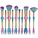 Mermaid Makeup Brush Set, Coshine 10pcs Rainbow Unique Mermaid Makeup Brush Set with Colorful Brushes Pouch, Unicorn Fish Style Foundation Powder Cream Blush Brushes with Cute Brush Bag