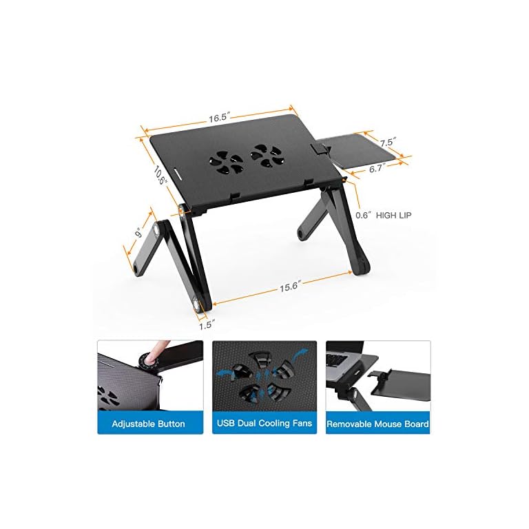 HUANUO Adjustable Laptop Stand, Portable Laptop Table Stand with 2 CPU