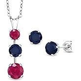 Gem Stone King 925 Sterling Silver Red Ruby and Blue Sapphire Pendant and Earrings Jewelry Set For Women (3.15 Cttw, Gemstone July Birthstone, with 18 Inch Chain)
