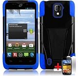 ZTE Majesty Z796c Black Blue Hybrid T Kickstand Cover Hard Gel Case + Free Screen Protector From [Accessory Arena]