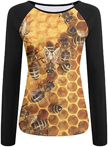 Womens Bee Honeybee Beekeeper Casual Raglan Long Sleeve Tshirts Soft Quick-dry Pullover Sweatshirt For Athletic Jogging Hiking Baseball Jersey Tee Shirt