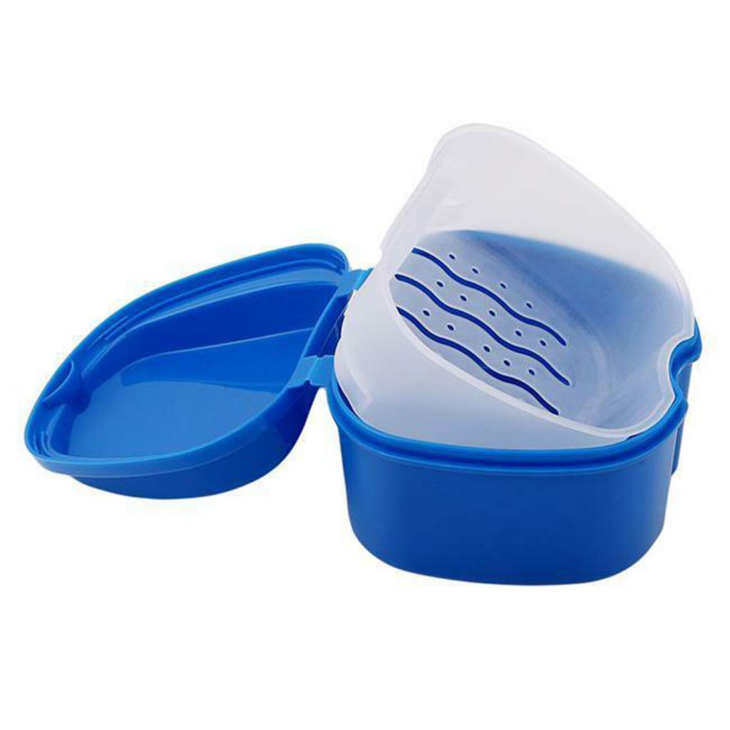 2Pcs Denture Cup with Strainer, Denture Case, Denture Bath Box False Teeth Storage Case Box with Strainer for Travel Cleaning(Light Blue and Blue) : Beauty