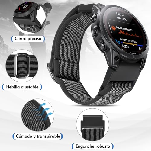 BTTNG Elastic Strap Compatible with Garmin Fenix 7/7 Pro/Fenix 6/6 Pro/Fenix 5/5 Plus, 22mm Quick Fit Nylon Elastic Wristband for Garmin Forerunner 965/955/945/935/Epix 2/Quatix 5/6/7