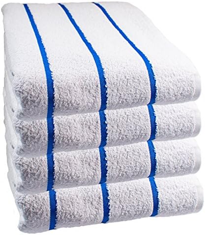 Hospitality Supply Inc 100% USA Cotton - Family variety pack of 4 Pool-Beach Striped Towels, 30x60. Sold to major hotels in the USA, Caribbean. (Blue)
