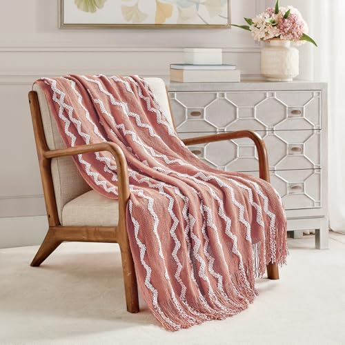 BOURINA Knitted Boho Chenille Throw Blanket