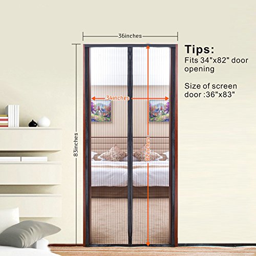 Magnetic Screen Door,Bluesim Screen Door Mesh Curtain with Full Frame Stickers, Fits Door Up To 34"x82" , Keep Mosquitoes,Flies and Bugs Outside