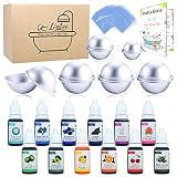 12 Pieces Bath Bomb Mold Set with 12 Soap Dye, Shrink Wrap Bags - DIY Bath Bombs Making Supplies Kit - Food Grade Skin Safe Bath Bomb Dye for Soap Coloring, Crafting Fizzles - with Instructions