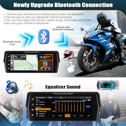 CMAECHO [2026] Motorcycle Dashcam Carplay with Front/Rear Camera, 6.86 Inch HD Touch Screen, IP68, Waterproof Motorcycles with Dual Bluetooth, WiFi, Android Auto, Mirror Link